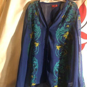 Elle Sheer Long Sleeves Blue XLarge Blouse